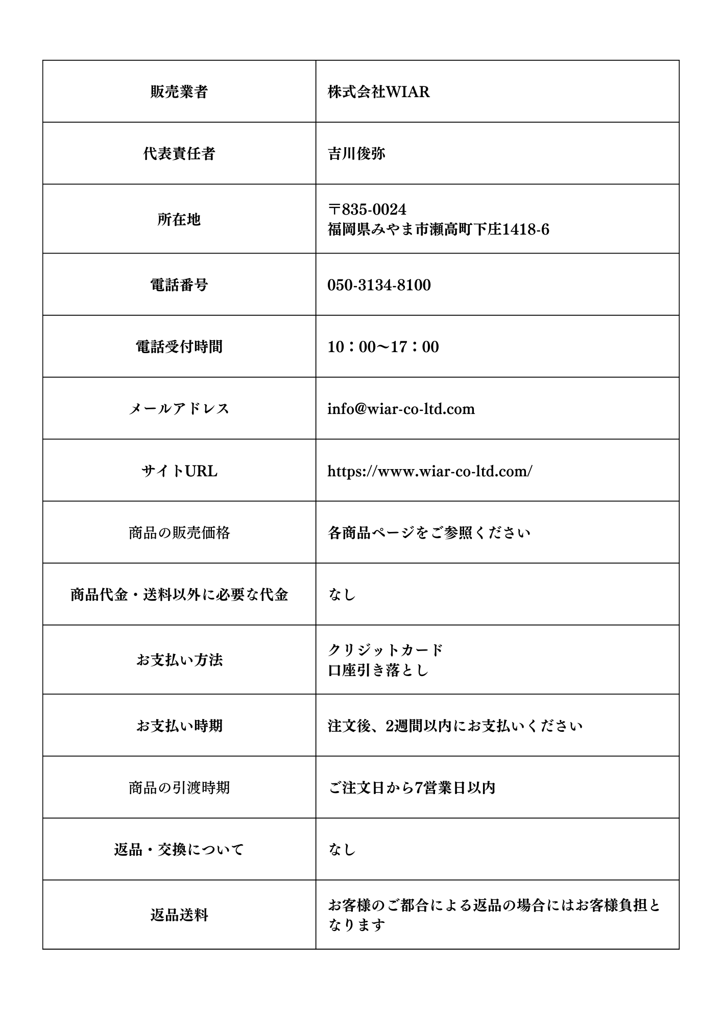 特定商取引法に基づく表記